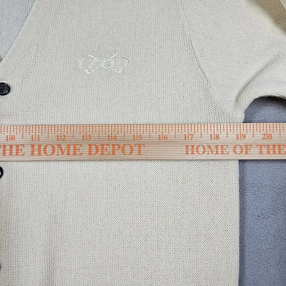 VINTAGE Izod Sweater Mens‎ Small Ivory Acrylic V-neck Cardigan Logo Grandpa